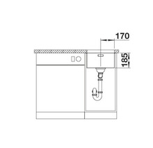 Schets van een gootsteen met onderkast en maatvoering