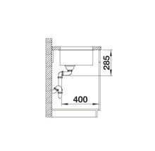 Technische tekening van een spoelbak met afmetingen van 400 en 285 mm
