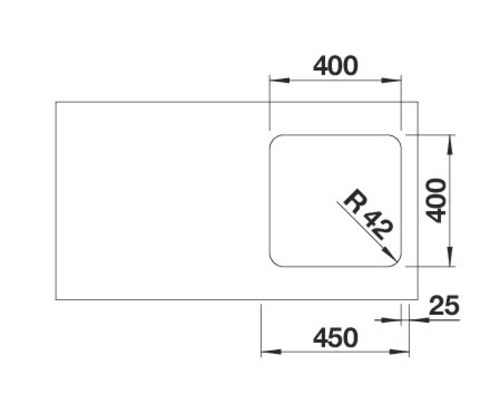 Technische tekening van een wastafelblad met afmetingen