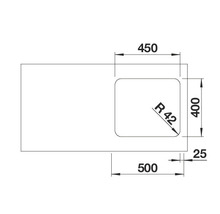 Technische tekening van een wastafelblad met afmetingen