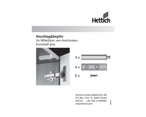 HETTICH Deurdemper opschroefbaar grijs, 4 stuks