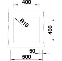 Technische tekening met de afmetingen 400, 500 en radius 10.