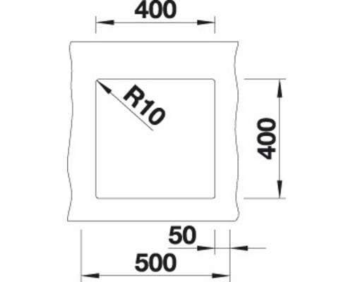 Technische tekening met de afmetingen 400, 500 en radius 10.
