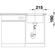 Technische tekening van een spoelbak met vaatwasser en afmetingen