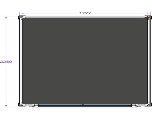 Afbeelding van een douchewand met afmetingen van 1727 bij 2289 millimeter.
