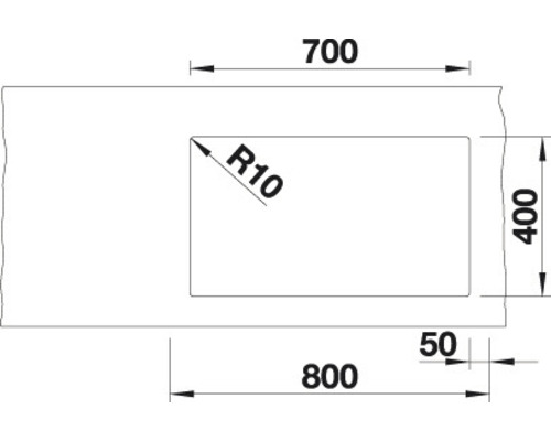 Technische tekening van een werkblad met de afmetingen 800, 700 en 400
