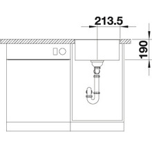 Schema van een spoelbak met afmetingen
