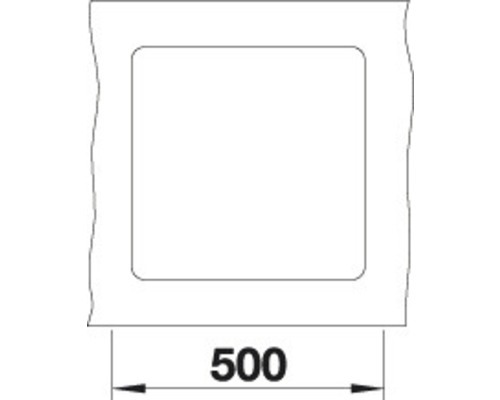 Technische tekening van een vierkante uitsparing met een breedte van 500 millimeter.