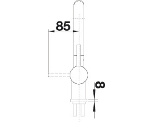 Technische tekening van een kraan met afmetingen: 85 en 8