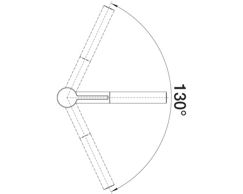 Symbolische afbeelding voor een zwenkbereik van 130 graden