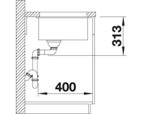 Schema van een gootsteen met afmetingen voor installatie