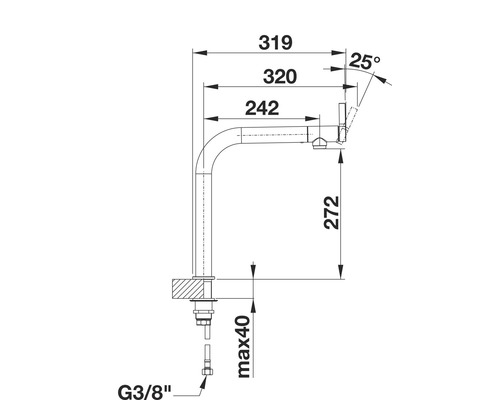 Technische tekening van een kraan met afmetingen