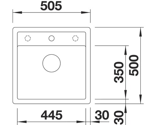 Technische tekening van een spoelbak met maatvoering