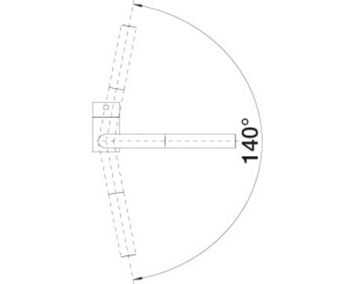 Diagram van een deurgreep met een zwenkbereik van 140 graden