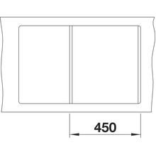 Schets van een spoelbak met afmetingen van 450 mm