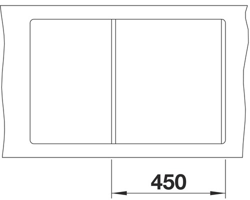 Schets van een spoelbak met afmetingen van 450 mm