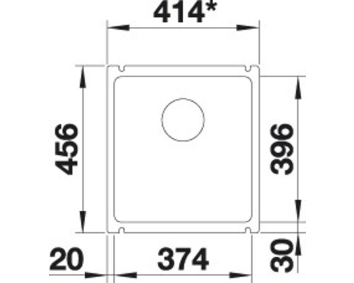 Technische tekening van een spoelbak met afmetingen