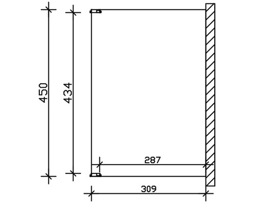 Technische tekening van een kast met de afmetingen 450 bij 309 bij 287 millimeter.