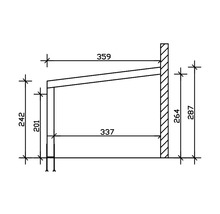 Technische tekening van een wandplank met maatvoering.