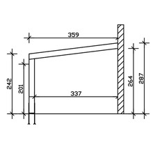Technische tekening van een wandplank met afmetingen.