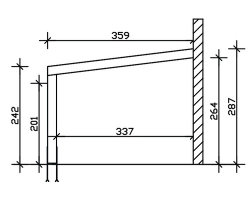 Technische tekening van een wandplank met afmetingen.