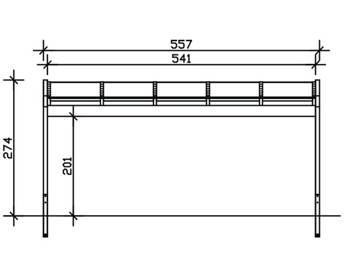 Technische tekening van een metalen rek met afmetingen