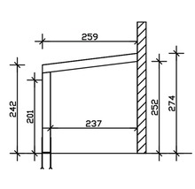Technische tekening van een constructie met maatvoering in millimeters.