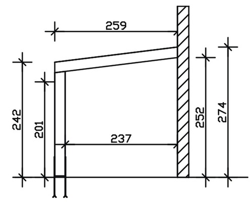 Technische tekening van een constructie met maatvoering in millimeters.