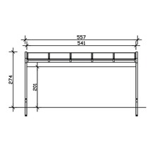 Technische tekening van een tafel met afmetingen.