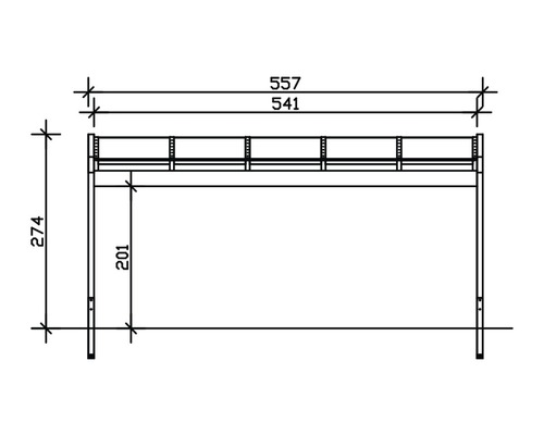 Technische tekening van een verhoogde tuinbak met afmetingen.