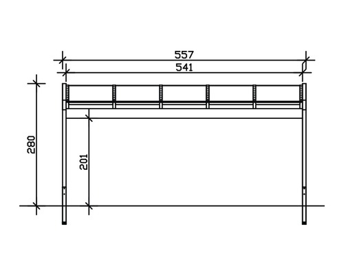 Technische tekening van een tuinhekconstructie met afmetingen
