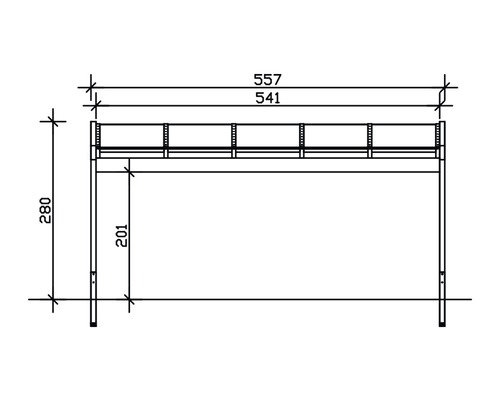 Technische tekening van een tafel met afmetingen
