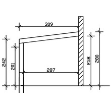 Technische tekening van een wandplank met maatvoering