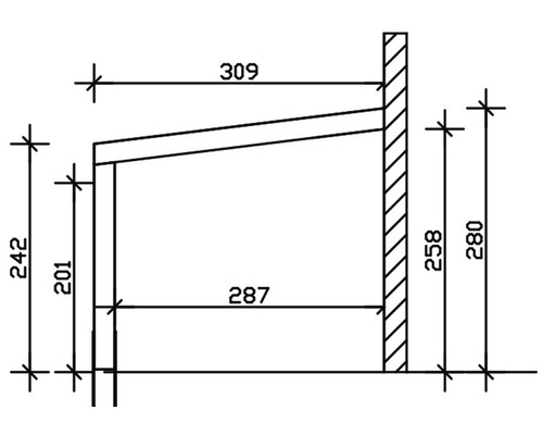 Technische tekening van een wandplank met maatvoering