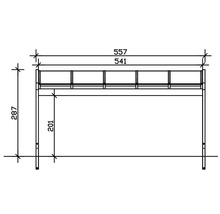 Technische tekening van een metalen frame met de afmetingen 557, 541 en 287.