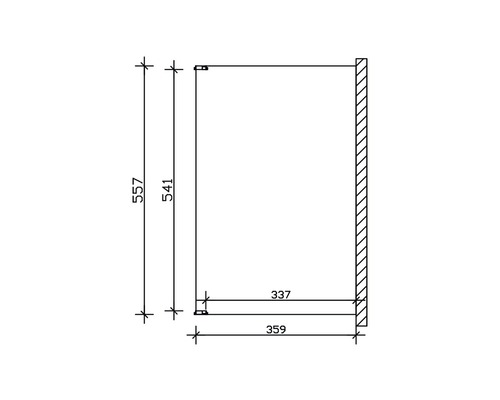 Technische tekening van een wandkast met afmetingen.