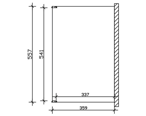 Technische tekening van een badkamerplank met afmetingen.