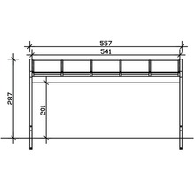 Technische tekening van een tafel met de afmetingen 557, 541 en 287