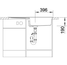 Technische tekening van een gootsteen met de afmetingen 396 x 190 mm