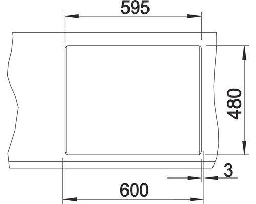 Technische tekening met afmetingen: 595, 480, 600 en 3.