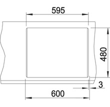 Technische tekening met maatvoering: 595, 480, 600 en 3.