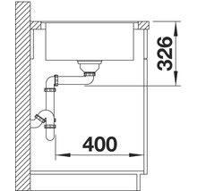 Schets van een gootsteen met afmetingen