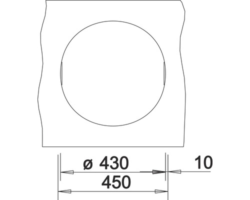 Technische tekening met een diameter van 430 millimeter en een grootte van 450 millimeter