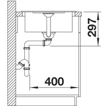 Tekening van een spoelbak met afmetingen: 297 en 400 millimeter.