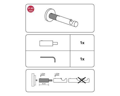 Instructies voor garderobehaak met een diameter van 20 millimeter