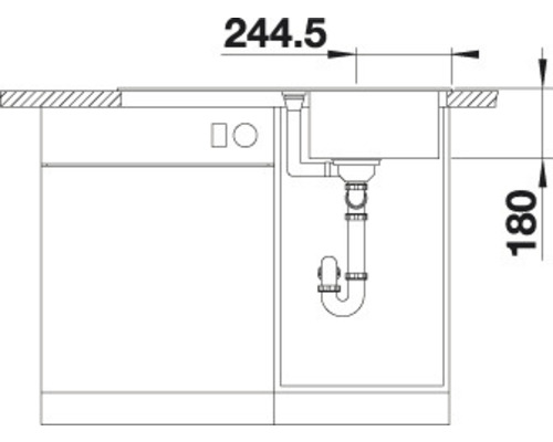 Tekening van een gootsteen met afmetingen 244,5 en 180