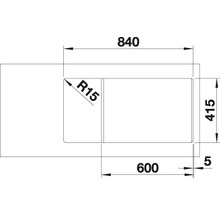 Technische tekening met de afmetingen 840, 415, 600 en R15.