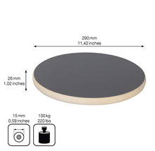Draaischijf met afmetingen van 290 mm diameter, 26 mm hoogte en een draagvermogen van 100 kg.