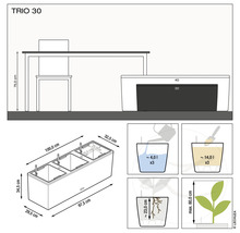 Technische tekening van de Trio 30 plantenbak met maatvoering