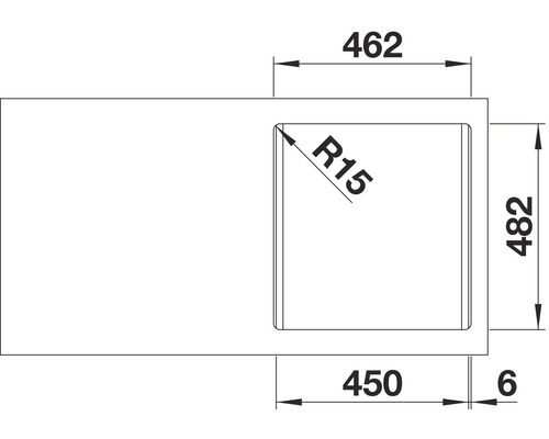 Afmetingen van een spoelbak met bak links